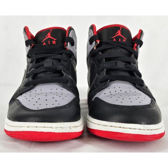 NIKE AIR JORDAN 1 MID BLACK/CEMENT GREY-FIRE RED SNEAKER - SIZE 4.5Y DQ8423-006 - Picture 9 of 10